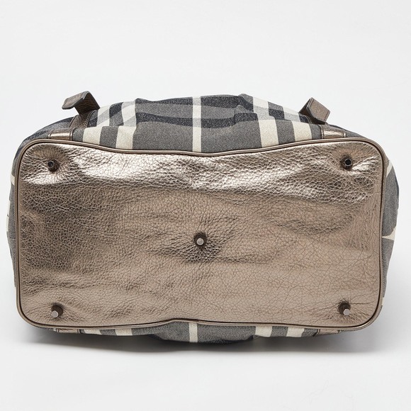 BURBERRY Beige Beat Check Lurex Fabric and Leather Northfield Tote - Picture 6 of 8